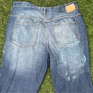 RARE Ecko Unltd Embroidered Jeans Baggy Dagger Sz 44 Vintage Southpole 2000s